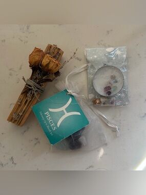 Pisces Zodiac Crystal Gift Set - tumblr set with palo santo and wishing candle